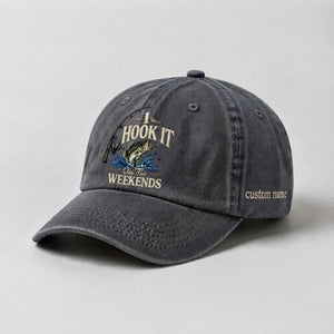 Personalized Bass Fishing Hat I Hook It On The Weekends Embroidered Fishing Custom Name Cap - 1
