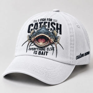 I Fish For Catfish  Everything Else Is Bait Embroidered Baseball Cap, Custom Name Fishing Hat, Vintage Catfish Graphic Trucker Style Hat - 4