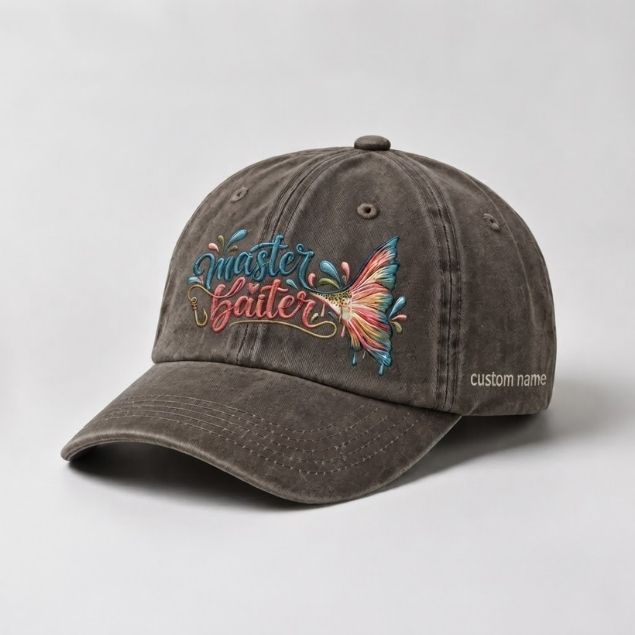 Master Baiter Rainbow Trout Tail Custom Name Embroidered Hat Fishing for Women, Cute Outdoor Gift