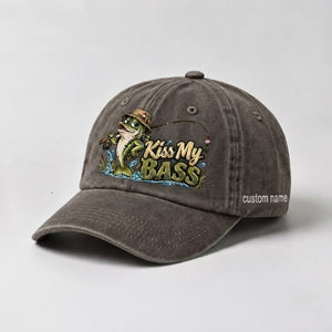 Kiss My Bass Custom Name Embroidered Hat, Largemouth Bass Fishing Hat, Angler Gift - 5