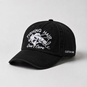 Fishing Hair Dont Care Hat Funny Bass Fishing Embroidered Dad Cap Custom Name - 4