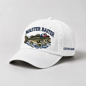 Master Baiter Bass Fishing Hat, Largemouth Bass Wave Embroidery Cap with Custom Name - 4