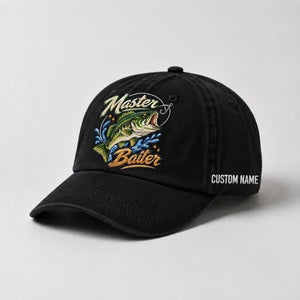 Master Baiter Bass Fishing Hat, Largemouth Bass Embroidered Cap with Custom Name - 2