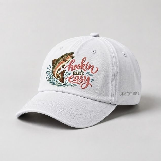 Hookin Ain't Easy Custom Name Trout Fishing Embroidered Hat for Women