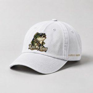 Kiss My Bass Bass Boss Custom Name Embroidered Hat, Fisherman Gift - 4