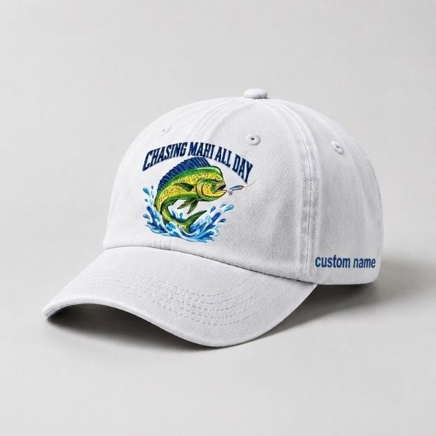 Chasing Mahi All Day Custom Name Embroidered Fishing Hat For Offshore Angler