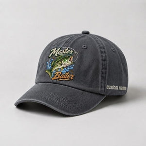 Master Baiter Bass Fishing Hat, Largemouth Bass Embroidered Cap with Custom Name - 1