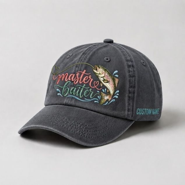 Master Baiter Trout Embroidered Hat, Custom Name Fishing Hat for Women