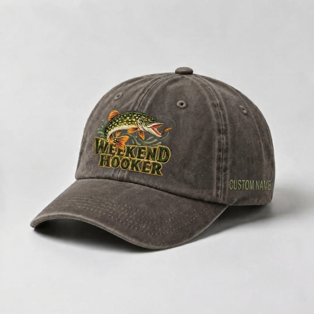 Weekend Hooker Custom Name Pike Embroidered Hat, Funny Pike Fisherman Gift