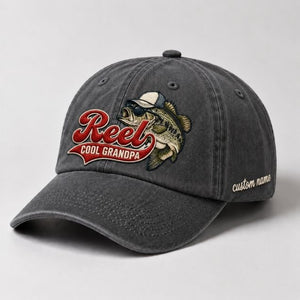 Grandpa Bass Fishing Dad Hat, Custom Name Embroidered Baseball Cap - 2