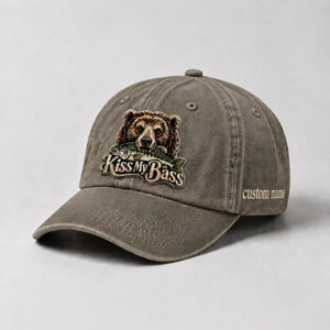 Kiss My Bass Custom Name Embroidered Hat, Largemouth Bass Bear Fishing Hat - 6