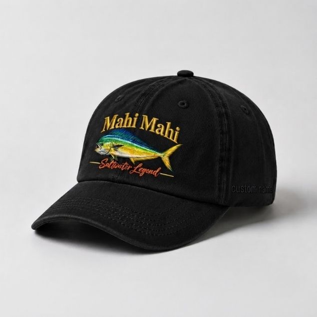 Mahi Mahi Saltwater Legend Custom Name Embroidered Hat Fishing Hat, Dorado Fish Cap