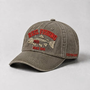 Reel Fishing Since 2001 Custom Name Embroidered Hat, Personalized Vintage Fish Skeleton Stitch Design Cap For Fishing Lovers - 6