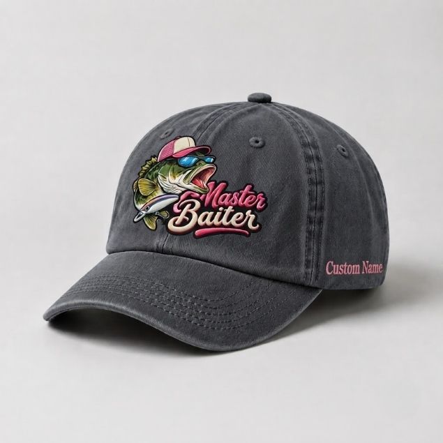 Master Baiter Custom Name Embroidered Hat Fishing, Largemouth Bass Fish Hat, Gift for Women Anglers