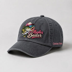 Master Baiter Custom Name Embroidered Hat Fishing, Largemouth Bass Fish Hat, Gift for Women Anglers - 1