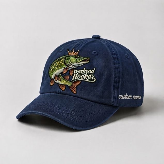 Weekend Hooker Hat Pike Fishing Cap Custom Name Embroidered, Northern Pike Angler Gift