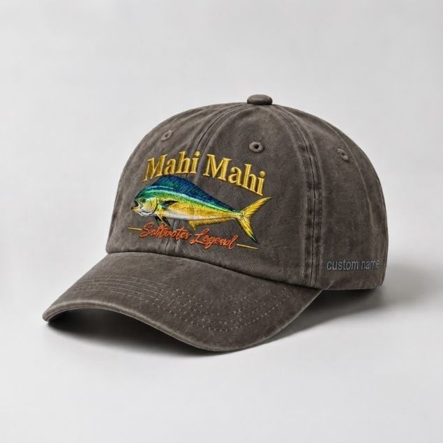 Mahi Mahi Saltwater Legend Custom Name Embroidered Hat Fishing Hat, Dorado Fish Cap