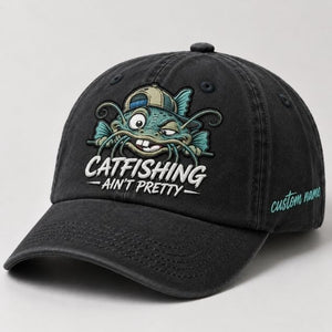 Catfishing Ain'T Pretty Embroidered Dad Hat – Custom Name Personalized Fishing Catfish Graphic Cap, Vintage Outdoor Streetwear Hat - 2
