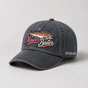 Master Baiter Trout Fishing Custom Name  Embroidered Cap, Cute Fish Outdoors Hat Gift for Women - 1