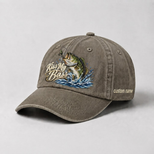 Kiss My Bass Custom Name Embroidered Hat, Fishing Lure Angler Cap - 6