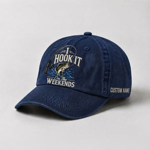 Personalized Bass Fishing Hat I Hook It On The Weekends Embroidered Fishing Custom Name Cap - 3