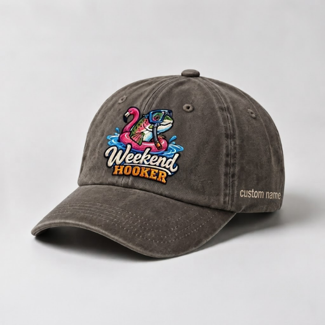 Weekend Hooker Rainbow Trout Embroidered Hat Custom Name Fishing