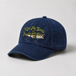 Kiss My Bass Custom Name Embroidered Hat Largemouth Bass Fishing Lure Cap - 3