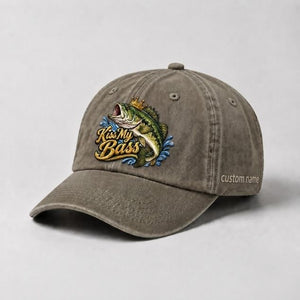 Kiss My Bass Custom Name Embroidered Hat, Crown Largemouth Bass Cap - 6