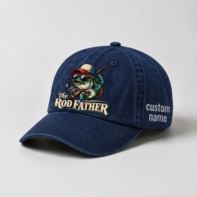 The Rod Father Bass Fishing, Custom Name Embroidered Hat, Funny Largemouth Bass Fisherman Hat, Fishing Gift