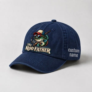 The Rod Father Bass Fishing, Custom Name Embroidered Hat, Funny Largemouth Bass Fisherman Hat, Fishing Gift - 3