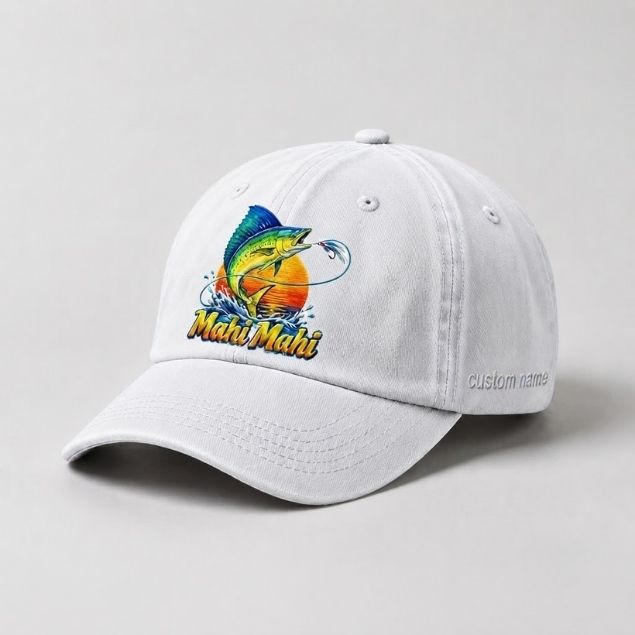 Mahi Mahi Custom Name Embroidered Fishing Hat, Saltwater Fishing Gift