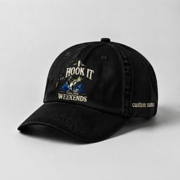 Personalized Bass Fishing Hat I Hook It On The Weekends Embroidered Fishing Custom Name Cap
