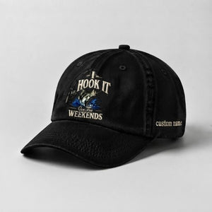 Personalized Bass Fishing Hat I Hook It On The Weekends Embroidered Fishing Custom Name Cap - 2