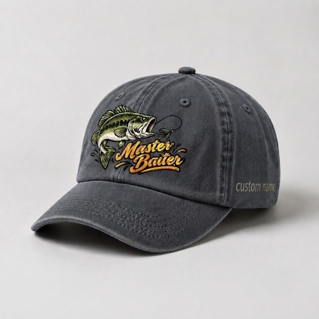 Master Baiter Largemouth Bass Custom Name Embroidered Hat, Funny Fisherman Gift