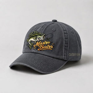 Master Baiter Largemouth Bass Custom Name Embroidered Hat, Funny Fisherman Gift - 1