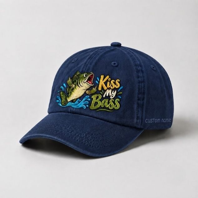 Kiss My Bass Custom Name Embroidered Hat Largemouth Bass Fishing