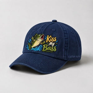 Kiss My Bass Custom Name Embroidered Hat Largemouth Bass Fishing - 3