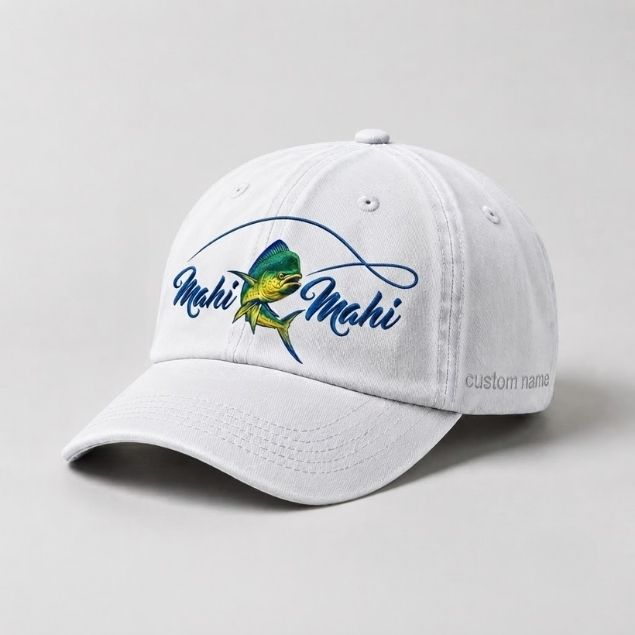 Mahi Mahi Custom Name Embroidered Fishing Hat, Dorado Fish Cap
