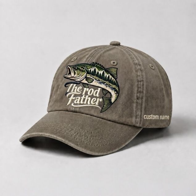The Rod Father Hat Custom Name Largemouth Bass Embroidered Fishing Hat