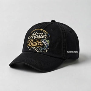Master Baiter Bass Fishing Custom Name Embroidered Hat, Bass Angler Embroidered Cap with Largemouth Bass - 2