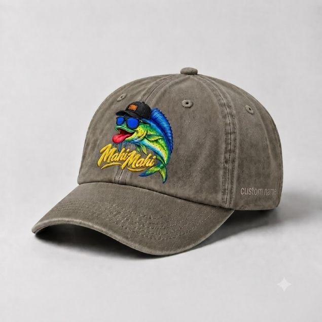 Mahi Mahi Hat Custom Name Embroidered Fishing Cap, Offshore Angler Hat