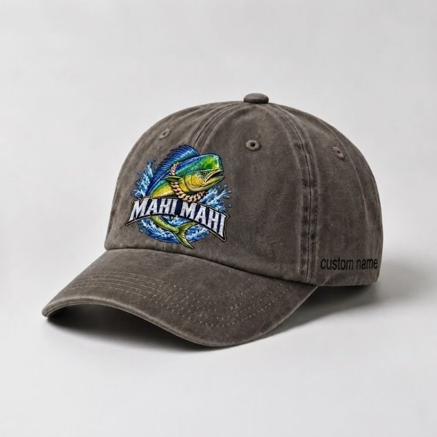 Mahi Mahi Dorado Hat Custom Name Embroidered Fishing Hat, Saltwater Fisherman Gift