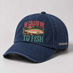 He Called Me To Fish Hat Custom Name Embroidered Personalized Rainbow Trout Fishing Dad Cap - 3
