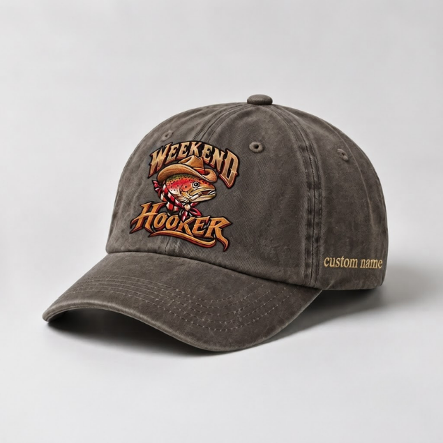 Weekend Hooker Rainbow Trout Embroidered Hat Custom Name Fishing Gift