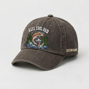 Reel Cool Dad Custom Name Embroidered  Hat, Vintage Washed Fishing Dad Cap, Angler Father's Day Gift - 5