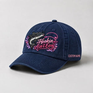 Hookin Ain't Easy Catfish Embroidered Hat, Custom Name Fishing Cap for Women - 3