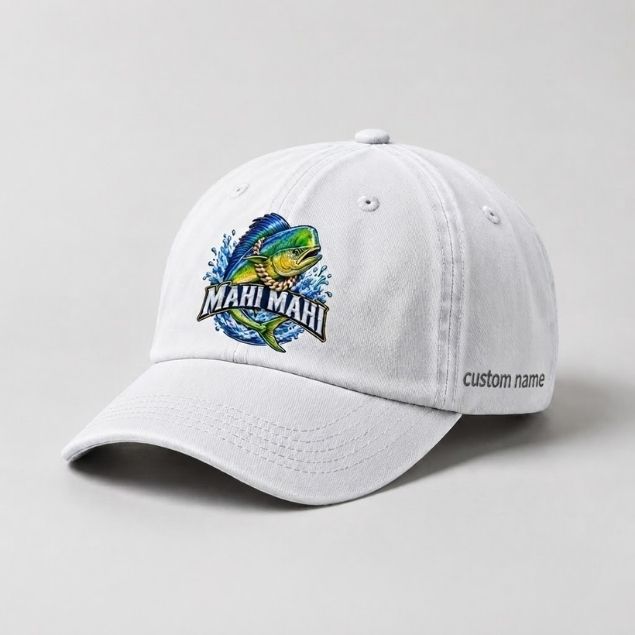 Mahi Mahi Dorado Hat Custom Name Embroidered Fishing Hat, Saltwater Fisherman Gift