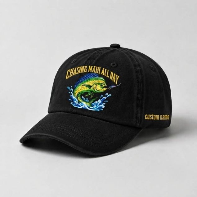 Chasing Mahi All Day Custom Name Embroidered Fishing Hat For Offshore Angler