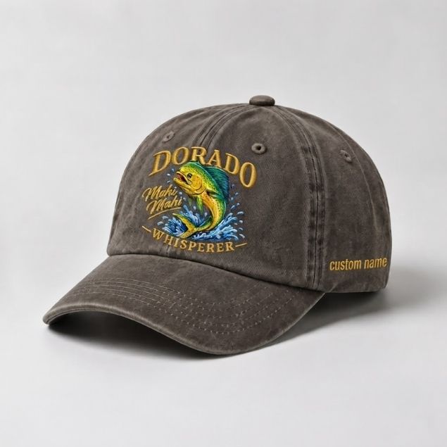 Dorado Mahi Mahi Whisperer Custom Name Embroidered Hat, Mahi Mahi Fishing Hat
