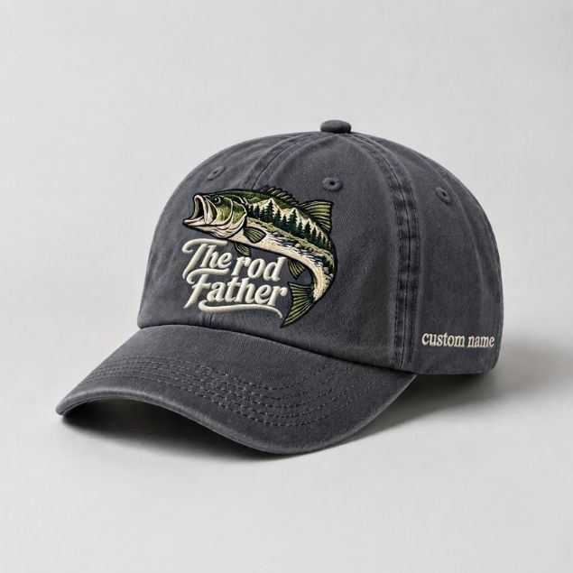 The Rod Father Hat Custom Name Largemouth Bass Embroidered Fishing Hat